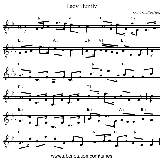 Lady Huntly - staff notation