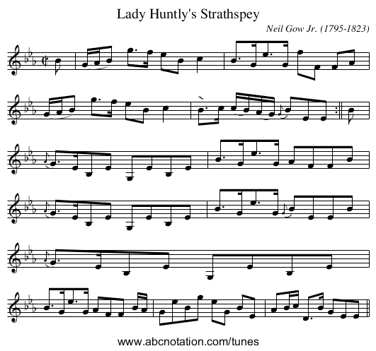 Lady Huntly's Strathspey - staff notation