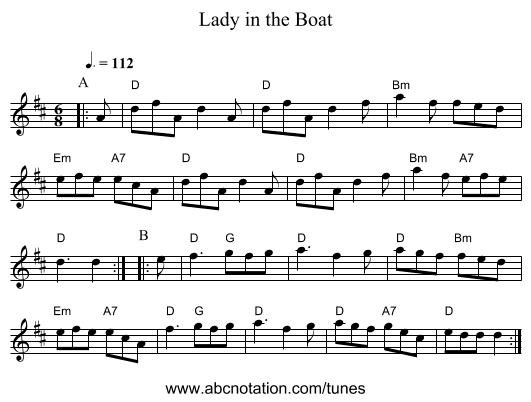 Lady in the Boat - staff notation