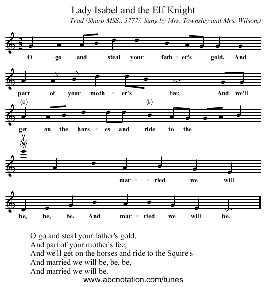 Lady Isabel and the Elf Knight - staff notation