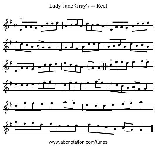 Lady Jane Gray's -- Reel - staff notation