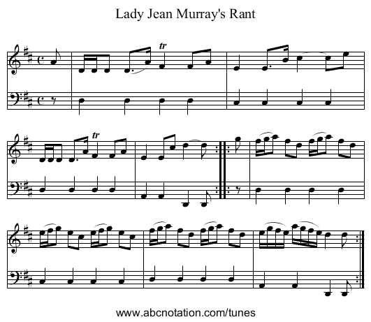 Lady Jean Murray's Rant - staff notation
