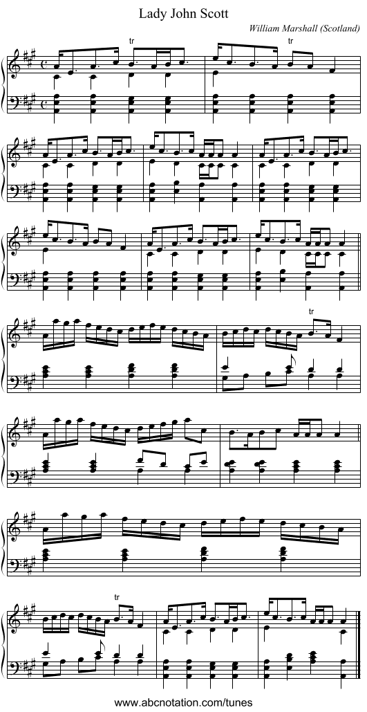 Lady John Scott - staff notation