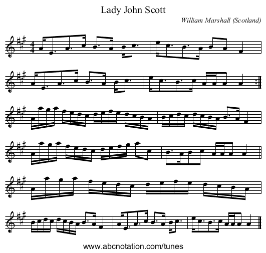 Lady John Scott - staff notation