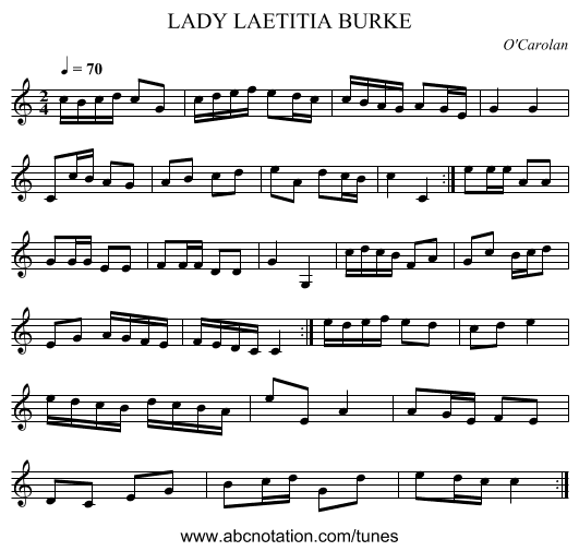 LADY LAETITIA BURKE - staff notation