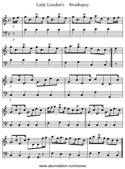 Lady Loudon's Strathspey - staff notation