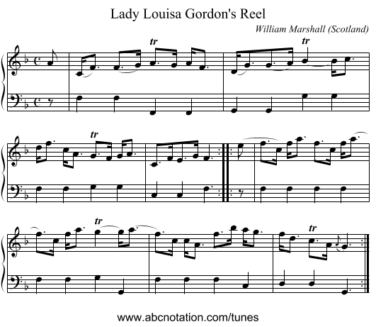 Lady Louisa Gordon's Reel - staff notation