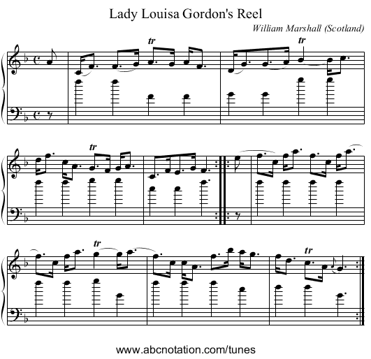 Lady Louisa Gordon's Reel - staff notation