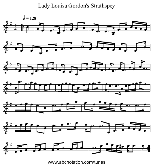 Lady Louisa Gordon's Strathspey - staff notation