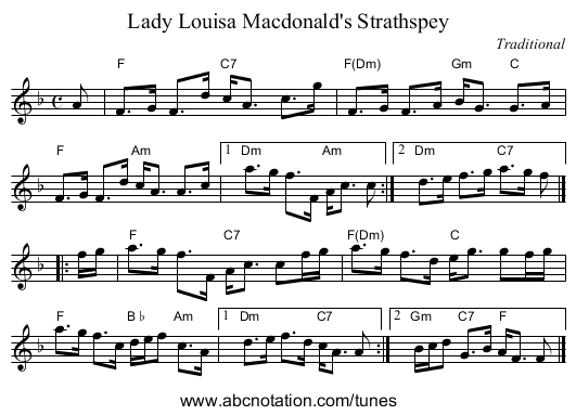 Lady Louisa Macdonald's Strathspey - staff notation