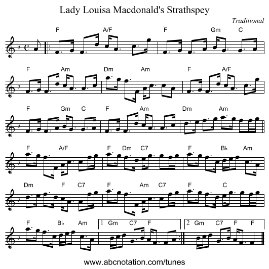 Lady Louisa Macdonald's Strathspey - staff notation