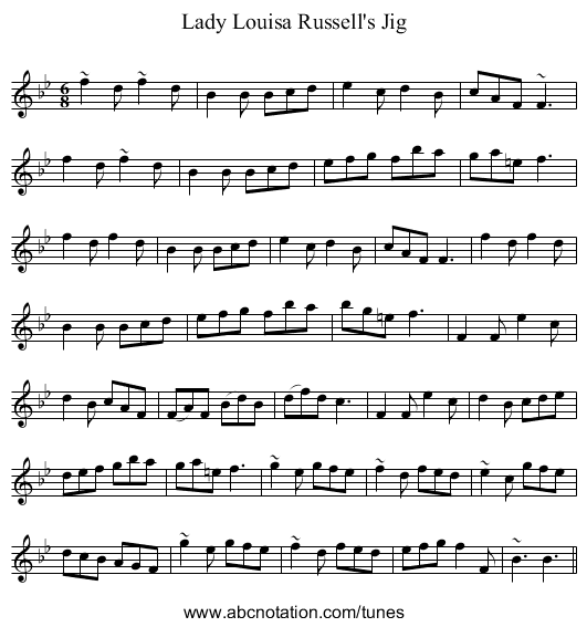 Lady Louisa Russell's Jig - staff notation