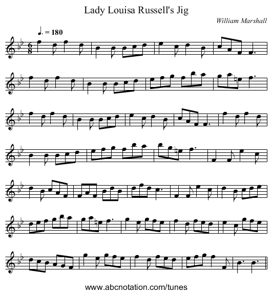 Lady Louisa Russell's Jig - staff notation