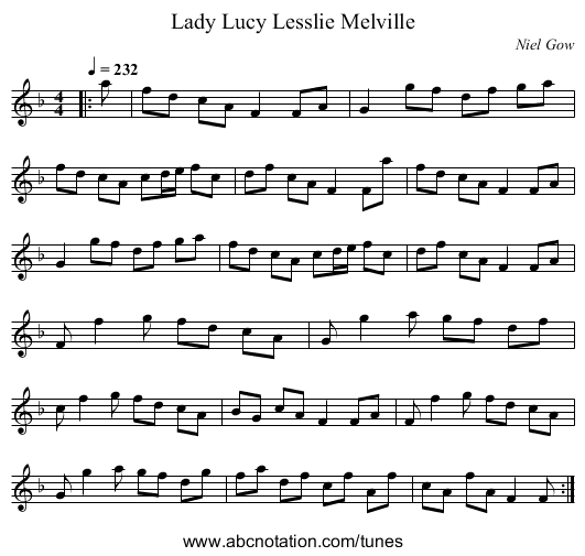 Lady Lucy Lesslie Melville - staff notation