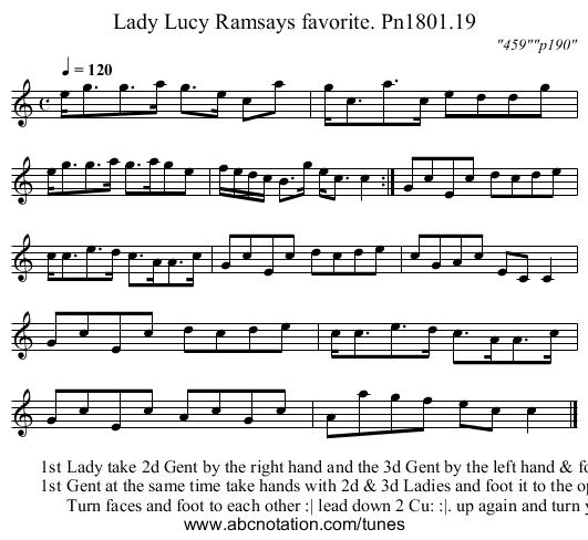 Lady Lucy Ramsays favorite. Pn1801.19 - staff notation