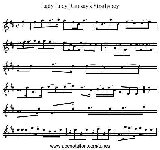 Lady Lucy Ramsay's Strathspey - staff notation