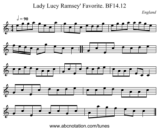 Lady Lucy Ramsey' Favorite. BF14.12 - staff notation