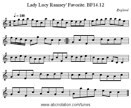 Lady Lucy Ramsey' Favorite. BF14.12 - staff notation