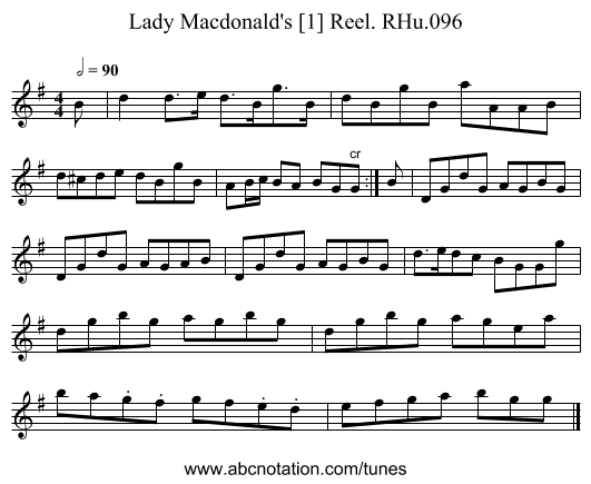 Lady Macdonald's [1] Reel. RHu.096 - staff notation