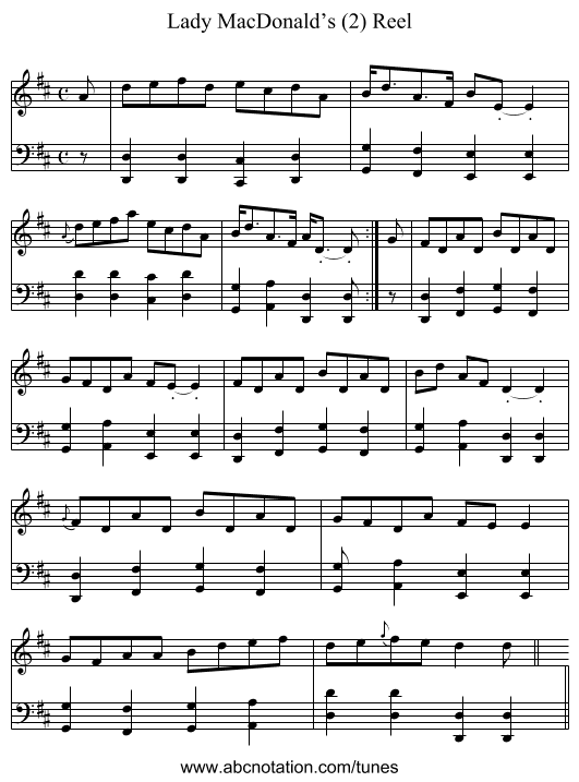 Lady MacDonald’s (2) Reel - staff notation