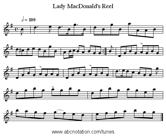 Lady MacDonald's Reel - staff notation