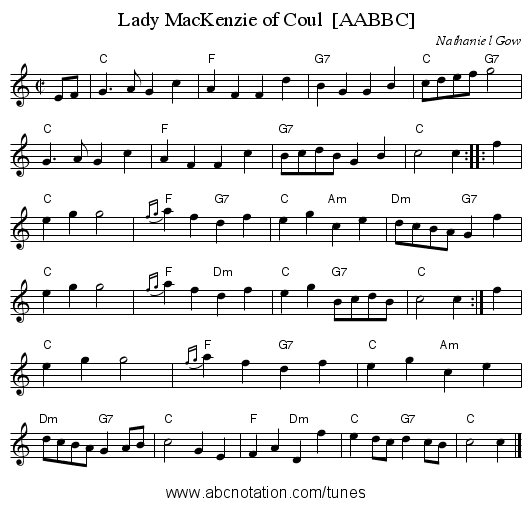 Lady MacKenzie of Coul  [AABBC] - staff notation