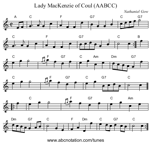 Lady MacKenzie of Coul (AABCC) - staff notation