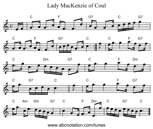Lady MacKenzie of Coul - staff notation