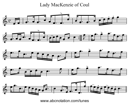Lady MacKenzie of Coul - staff notation