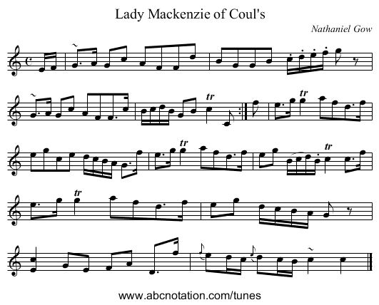 Lady Mackenzie of Coul's - staff notation
