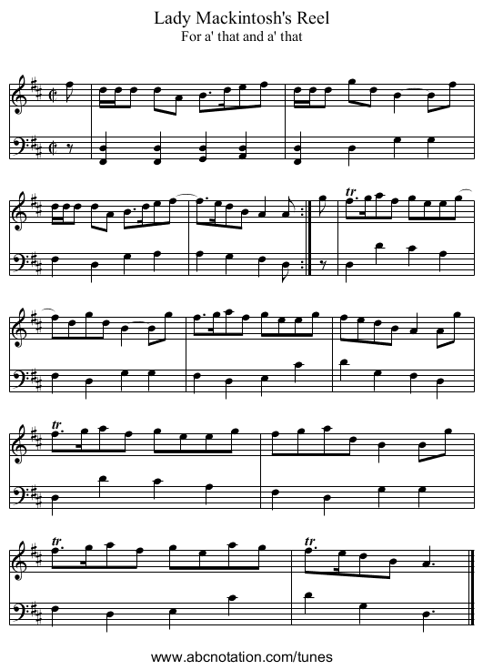 Lady Mackintosh's Reel - staff notation