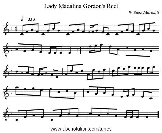 Lady Madalina Gordon's Reel - staff notation