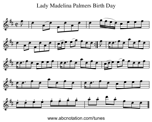Lady Madelina Palmers Birth Day - staff notation