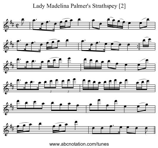 Lady Madelina Palmer's Strathspey [2] - staff notation