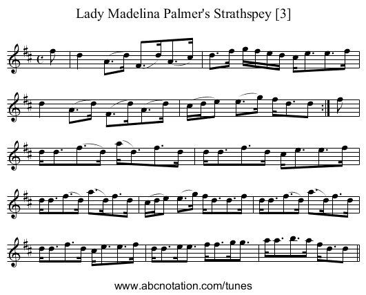 Lady Madelina Palmer's Strathspey [3] - staff notation