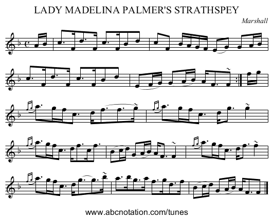 LADY MADELINA PALMER'S STRATHSPEY - staff notation