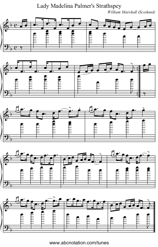Lady Madelina Palmer's Strathspey - staff notation