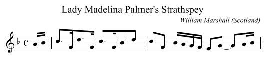 Lady Madelina Palmer's Strathspey - staff notation