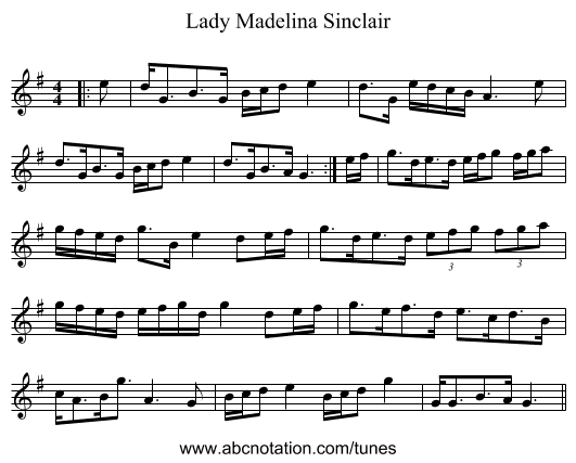 Lady Madelina Sinclair - staff notation
