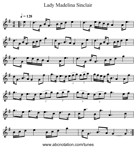 Lady Madelina Sinclair - staff notation