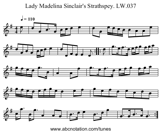 Lady Madelina Sinclair's Strathspey. LW.037 - staff notation
