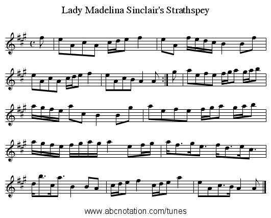 Lady Madelina Sinclair's Strathspey - staff notation