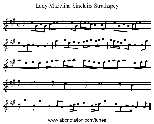 Lady Madelina Sinclairs Strathspey - staff notation