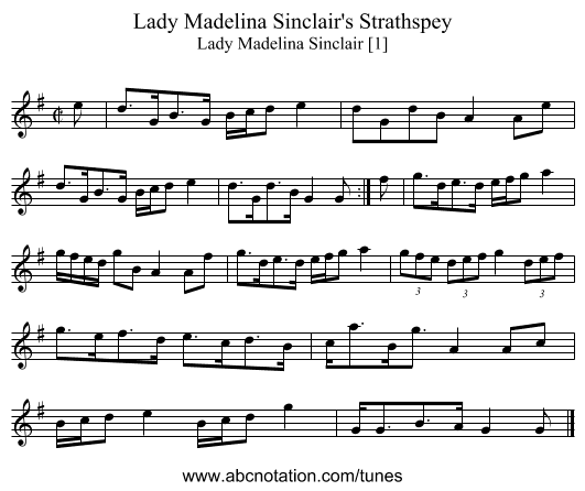 Lady Madelina Sinclair's Strathspey - staff notation