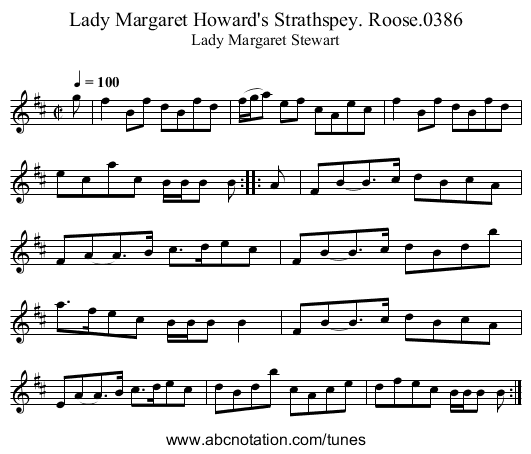 Lady Margaret Howard's Strathspey. Roose.0386 - staff notation