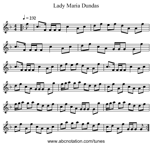 Lady Maria Dundas - staff notation