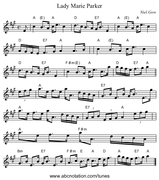Lady Marie Parker - staff notation