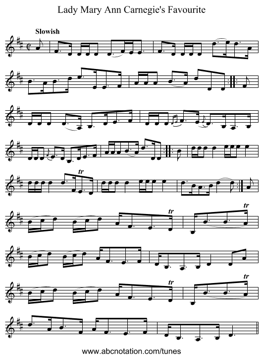 Lady Mary Ann Carnegie's Favourite - staff notation