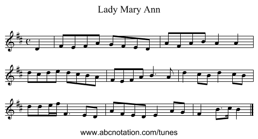 Lady Mary Ann - staff notation