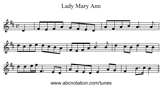 Lady Mary Ann - staff notation
